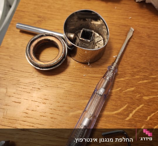 כלי עבודה של אינסטלטור על שולחן עץ